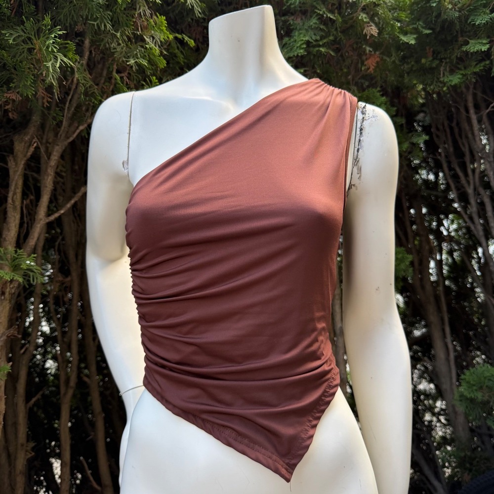 Shein One Shoulder Top Ruched Brown Handkerchief Hem Y2K Style Fairycore S/M